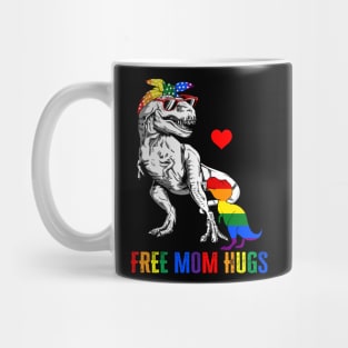 LGBT Free Mom Hugs Dinosaur Rex Mamasaurus Ally Rainbow Flag Mug